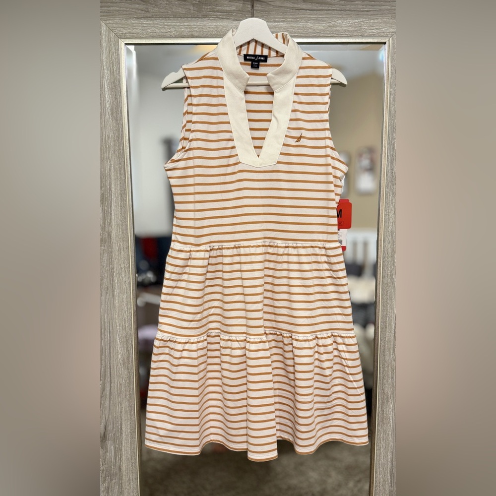 Nautica Dress in Cream and Brown Stripes